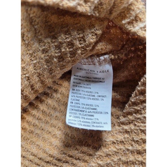 American Eagle Sweater XS Tan Grey Colorblock Waffle Knit Soft Thermal Y2k Top - Picture 3 of 3